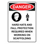 Portrait OSHA DANGER Hard Hats And Fall Sign With Symbol ODEP-8135