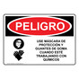 Spanish OSHA DANGER Wear Face Shield And Rubber Gloves Chemicals Sign With Symbol - ODS-6490