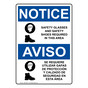 English + Spanish OSHA NOTICE Safety Glasses And Safety Shoes Sign With Symbol ONB-5630