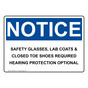 OSHA NOTICE Safety Glasses Lab Coats & Closed Toe Shoes Sign ONE-36341