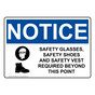 OSHA NOTICE Safety Glasses, Safety Shoes Sign With Symbol ONE-36404