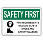 OSHA SAFETY FIRST PPE Requirements Include Safety Sign With Symbol OSE-36288