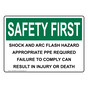 OSHA SAFETY FIRST Shock And Arc Flash Hazard Appropriate PPE Sign OSE-36368