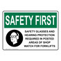 OSHA SAFETY FIRST Safety Glasses And Hearing Protection Sign With Symbol OSE-36401
