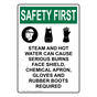 Portrait OSHA SAFETY FIRST Steam And Hot Water Sign With Symbol OSEP-36370