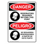 English + Spanish OSHA DANGER Respirators Required Beyond This Point Sign With Symbol ODB-5545