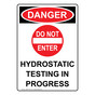Portrait OSHA DANGER Hydrostatic Testing Sign With Symbol ODEP-37279
