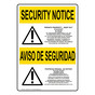 English + Spanish OSHA SECURITY NOTICE Private Property Keep Out Sign With Symbol OUB-8381