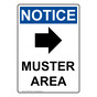 Portrait OSHA NOTICE Muster Area [With Right Arrow] Sign With Symbol ONEP-25639