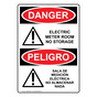 English + Spanish OSHA DANGER Electric Meter Room No Storage Sign With Symbol ODB-2680
