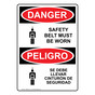 English + Spanish OSHA DANGER Safety Belt Must Be Worn Symbol Sign With Symbol ODB-8441
