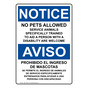 English + Spanish OSHA NOTICE No Pets Service Animals Allowed Sign ONB-13894
