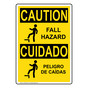 English + Spanish OSHA CAUTION Fall Hazard Sign With Symbol OCB-3002