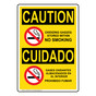 English + Spanish OSHA CAUTION Oxidizing Gas Stored No Smoking Sign With Symbol OCB-16407