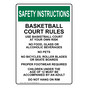 Portrait OSHA SAFETY INSTRUCTIONS Basketball Court Rules Use Basketball Sign OSIEP-17661