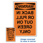 Mirrored OSHA WARNING Back In Or Pull Out On Green Only Sign - OWEP-8445-Mirrored