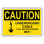 OSHA CAUTION Underground Cable Call Before Digging #811 Sign With Symbol OCE-14043