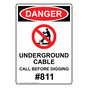 Portrait OSHA DANGER Underground Cable Sign With Symbol ODEP-14051