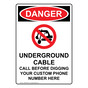 Portrait OSHA DANGER Underground Cable Call Sign With Symbol ODEP-9628