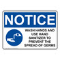 OSHA NOTICE Wash Hands And Use Hand Sanitizer Sign With Symbol ONE-31573