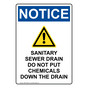 Portrait OSHA NOTICE Sanitary Sewer Drain Sign With Symbol ONEP-35682