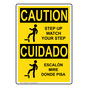 English + Spanish OSHA CAUTION Step Up Watch Your Step Sign With Symbol OCB-9498