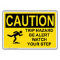 OSHA CAUTION Trip Hazard Be Alert Watch Your Step Sign With Symbol OCE-28404