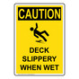Portrait OSHA CAUTION Deck Slippery When Wet Sign With Symbol OCEP-7748