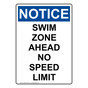 Portrait OSHA NOTICE Swim Zone Ahead No Speed Limit Sign ONEP-34728