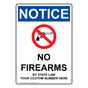 Portrait OSHA NOTICE No Firearms By State Sign With Symbol ONEP-16338