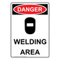 Portrait OSHA DANGER Welding Area Sign With Symbol ODEP-6625