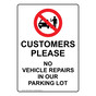 Customers No Vehicle Repairs In Parking Sign NHEP-14406