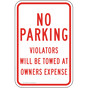 No Parking Violators Will Be Towed Sign PKE-20200