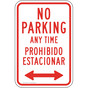 No Parking Any Time Bilingual Sign with Arrows PKE-20210