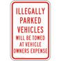 Illegally Parked Vehicles Will Be Towed Sign PKE-20265