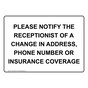 Notify Receptionist Of Insurance Changes Sign NHE-9590