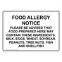 Food Allergy Notice Sign for Safe Food Handling NHE-15660