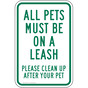 Pets Must Be Leashed Sign for Pets / Pet Waste PKE-16725