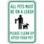 Pets Must Be Leashed Sign With Symbol PKE-16726