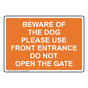 Beware Of The Dog Please Use Front Entrance Sign NHE-34089_ORNG