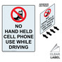 Portrait NO HAND HELD CELL PHONE USE WHILE DRIVING Label with Symbol and Front Adhesive NHEP-16403-Reverse