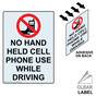 Portrait Clear NO HAND HELD CELL PHONE USE WHILE DRIVING Label With Symbol NHEP-16403