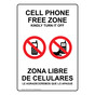 Cell Phone Free Zone Kindly Turn It Off Bilingual Sign NHB-14109