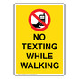 Portrait No Texting While Walking Sign With Symbol NHEP-38659_YLW