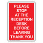 Portrait Please Stop At The Reception Desk Sign NHEP-35341_RED