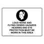 LOUD NOISE AND FLYING DEBRIS HAZARDS Sign With Symbol NHE-50659