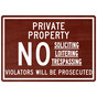 Cinnamon Engraved NO SOLICITING LOITERING TRESPASSING Sign EGRE-13358_White_on_Cinnamon