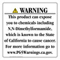 California Prop 65 Consumer Product Warning Sign: N,N-Dimethylformamide
