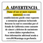 Spanish California Prop 65 Hotel Warning Sign CAWS-39704