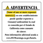 Spanish California Prop 65 Hotel Warning Sign CAWS-39794